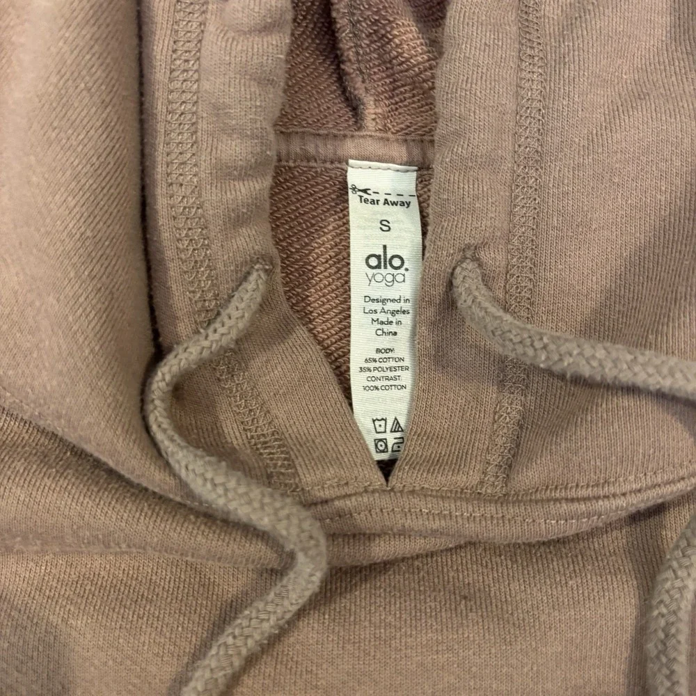 Alo Yoga Cropped Hooded Sweatshirt Womens Small Hoodie Dusty Mauve Raw Hem